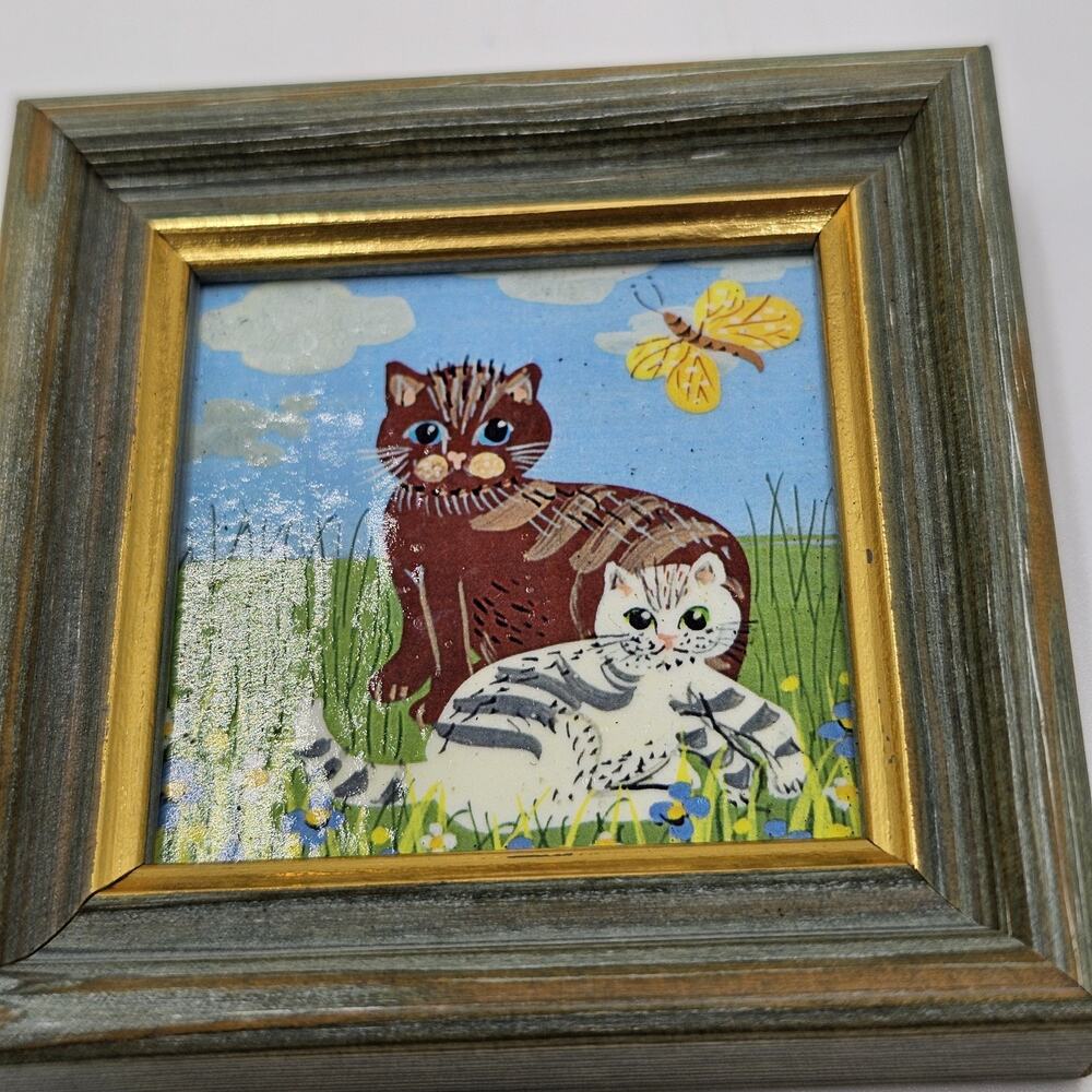 Dollhouse Miniature Folk Art Cat Painting Butterfly Mini